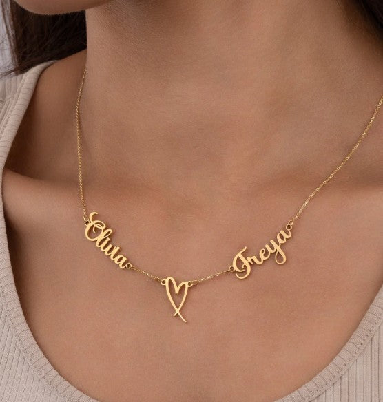 Personalised Double Name & Heart Necklace