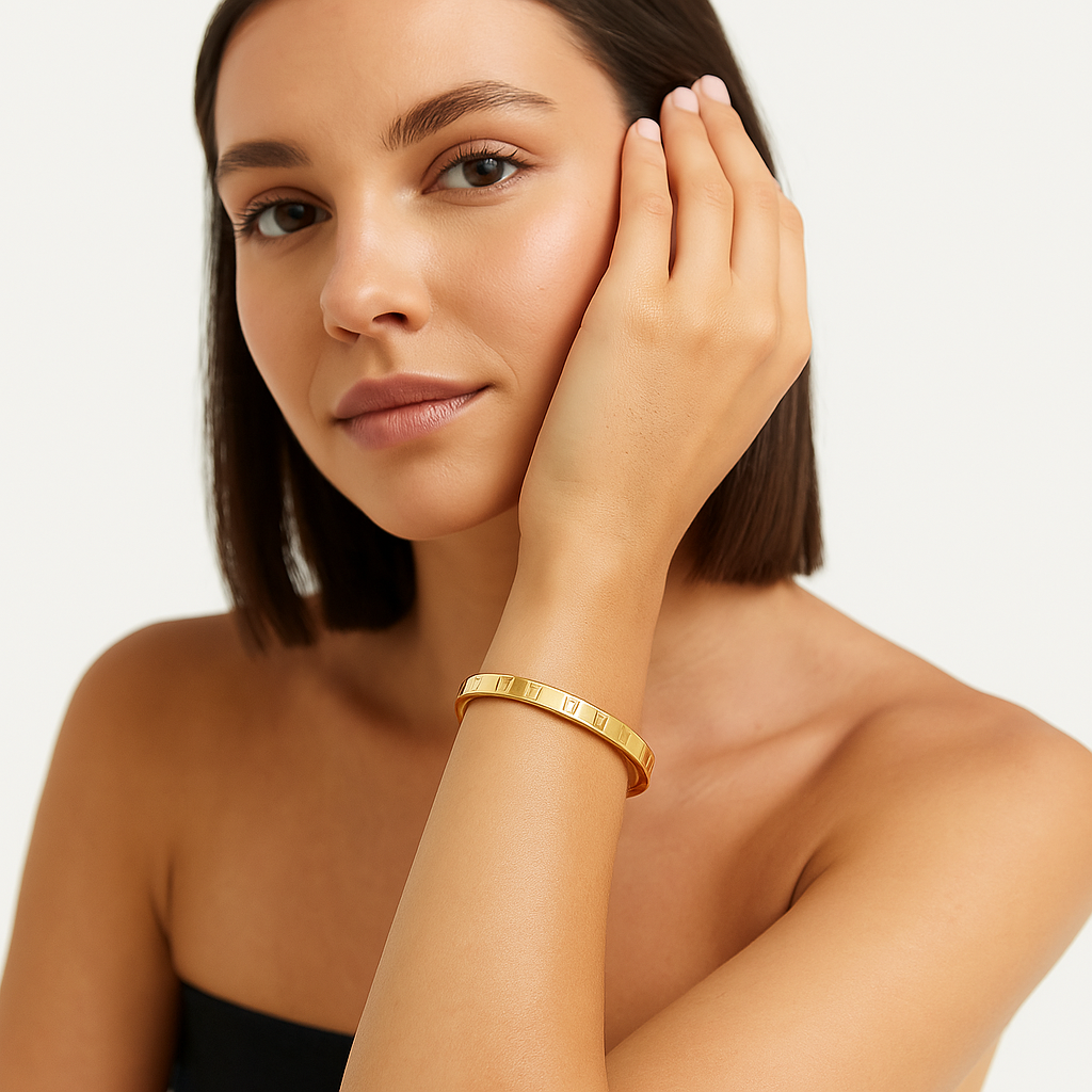 Gold Steel Roman Numerals Bracelet