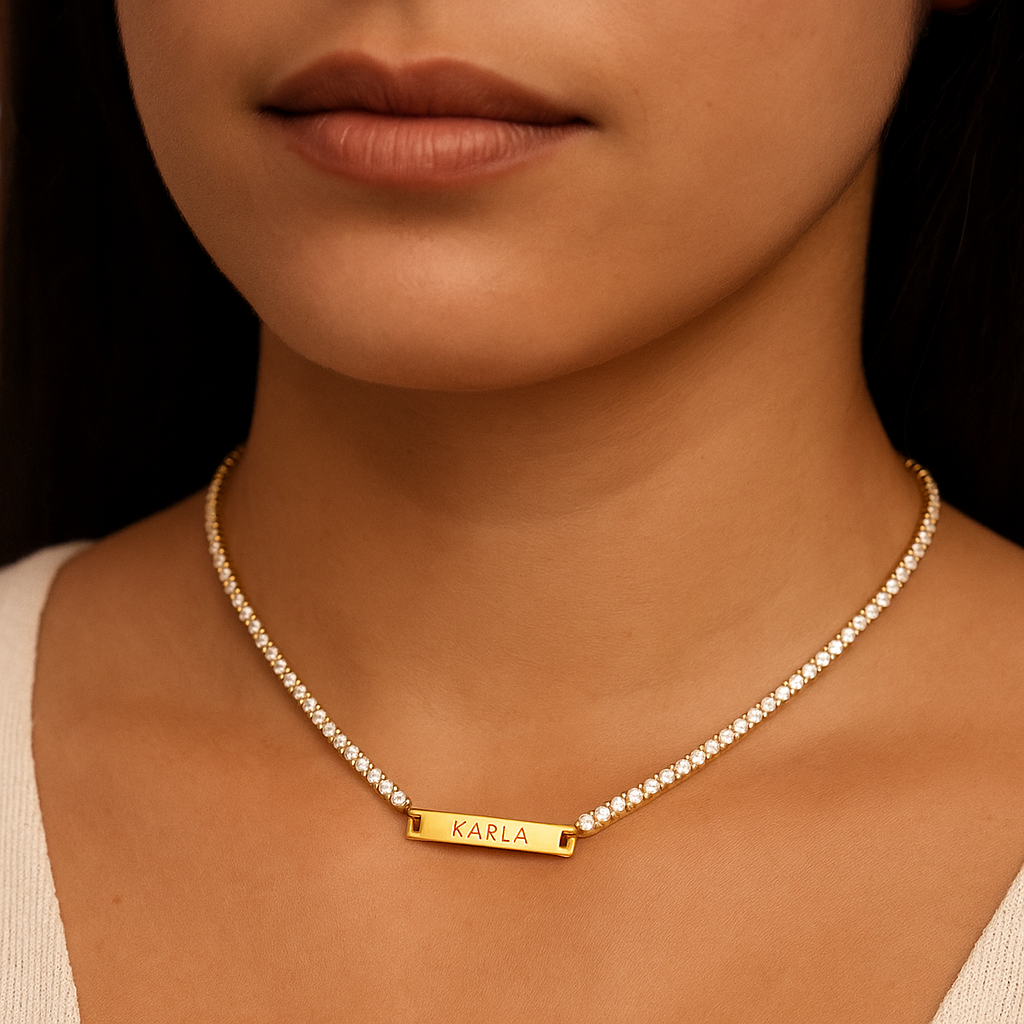 Engraved Name Tennis Necklace