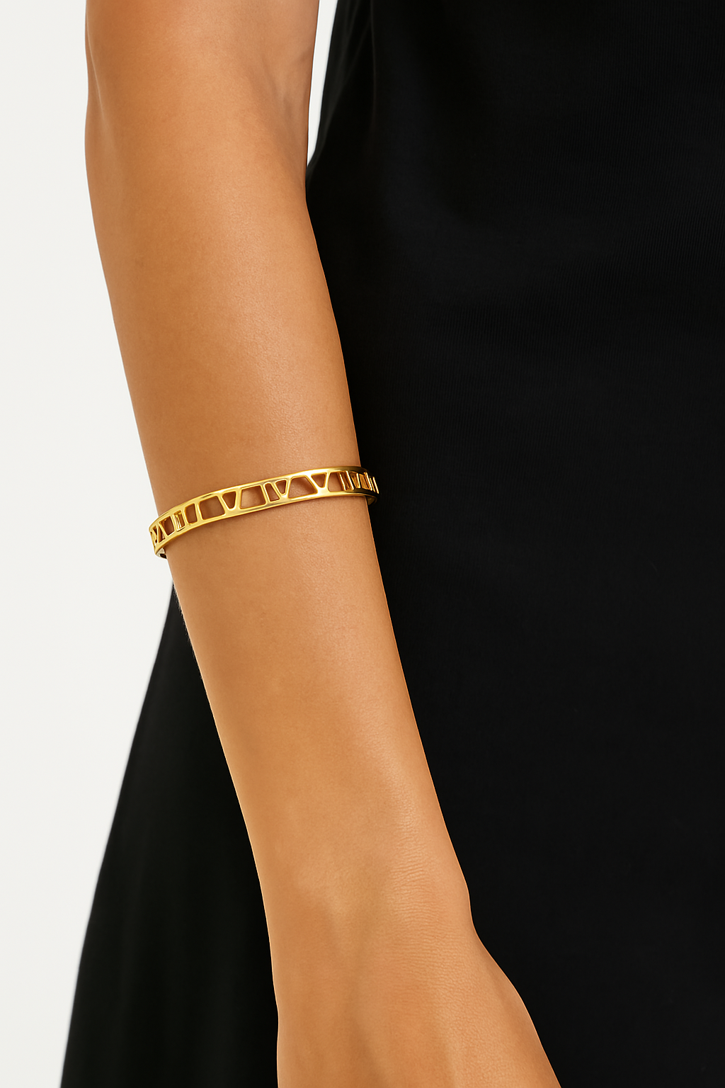 Gold Steel Hollow Roman Numerals Bracelet