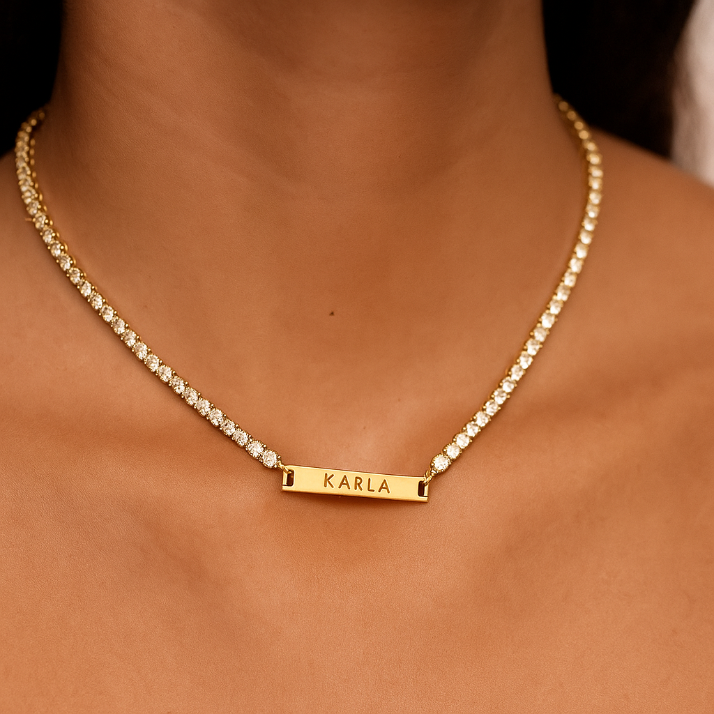 Engraved Name Tennis Necklace