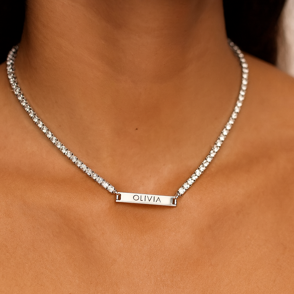 Engraved Name Tennis Necklace