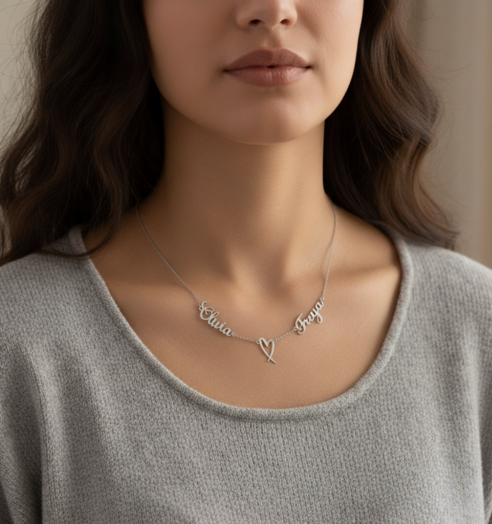 Personalised Double Name & Heart Necklace