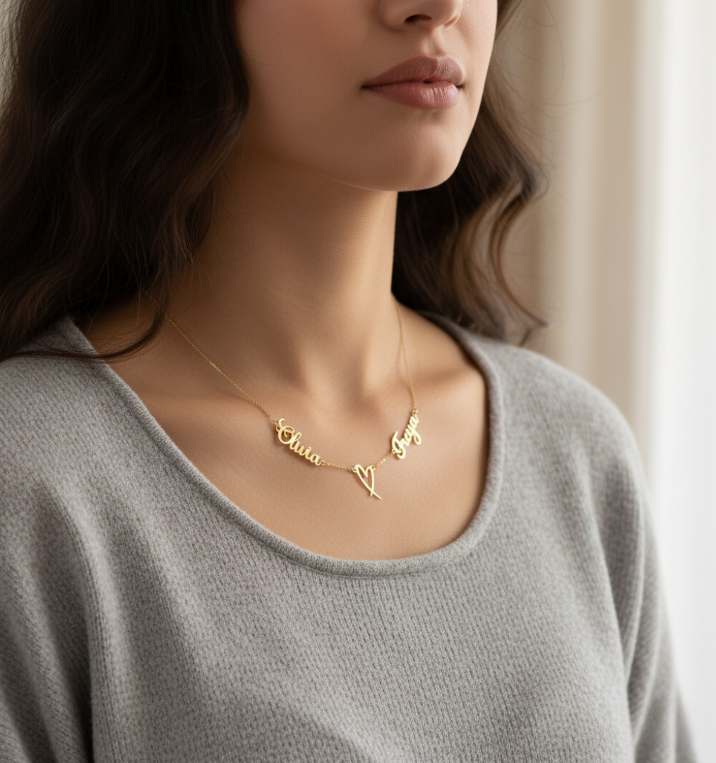 Personalised Double Name & Heart Necklace