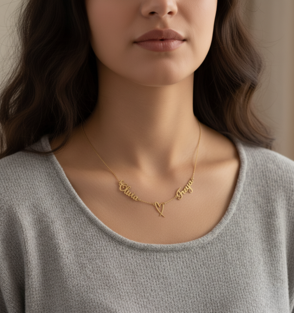 Personalised Double Name & Heart Necklace