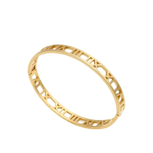 Gold Steel Hollow Roman Numerals Bracelet