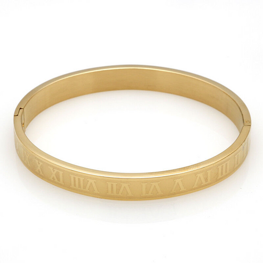 Gold Steel Roman Numerals Bracelet